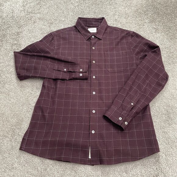 7 Diamonds Aspen Flannel Button Down Shirt Mens Medium Plaid Dark Red Casual Top - Picture 1 of 14